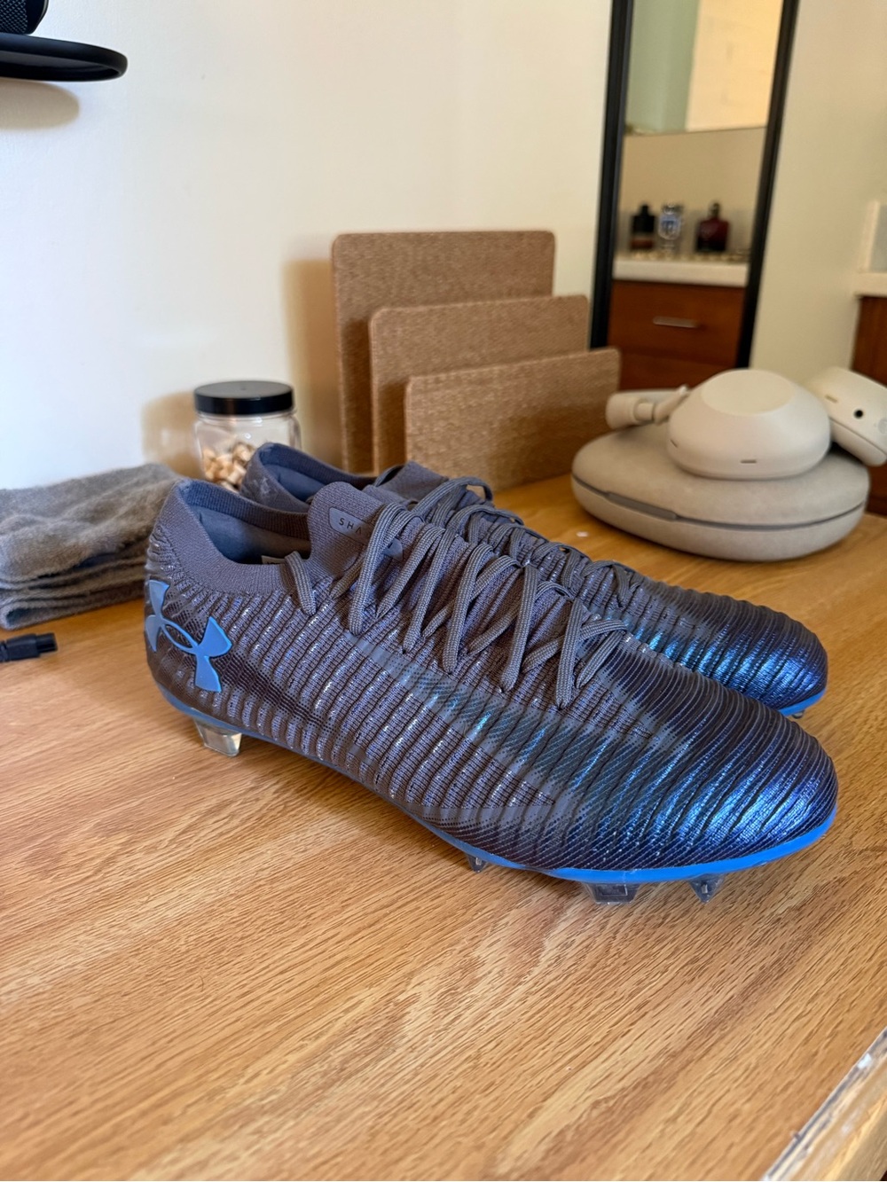 Under Armour Men’s Black Athletic Soccer Cleats with Blue Accents